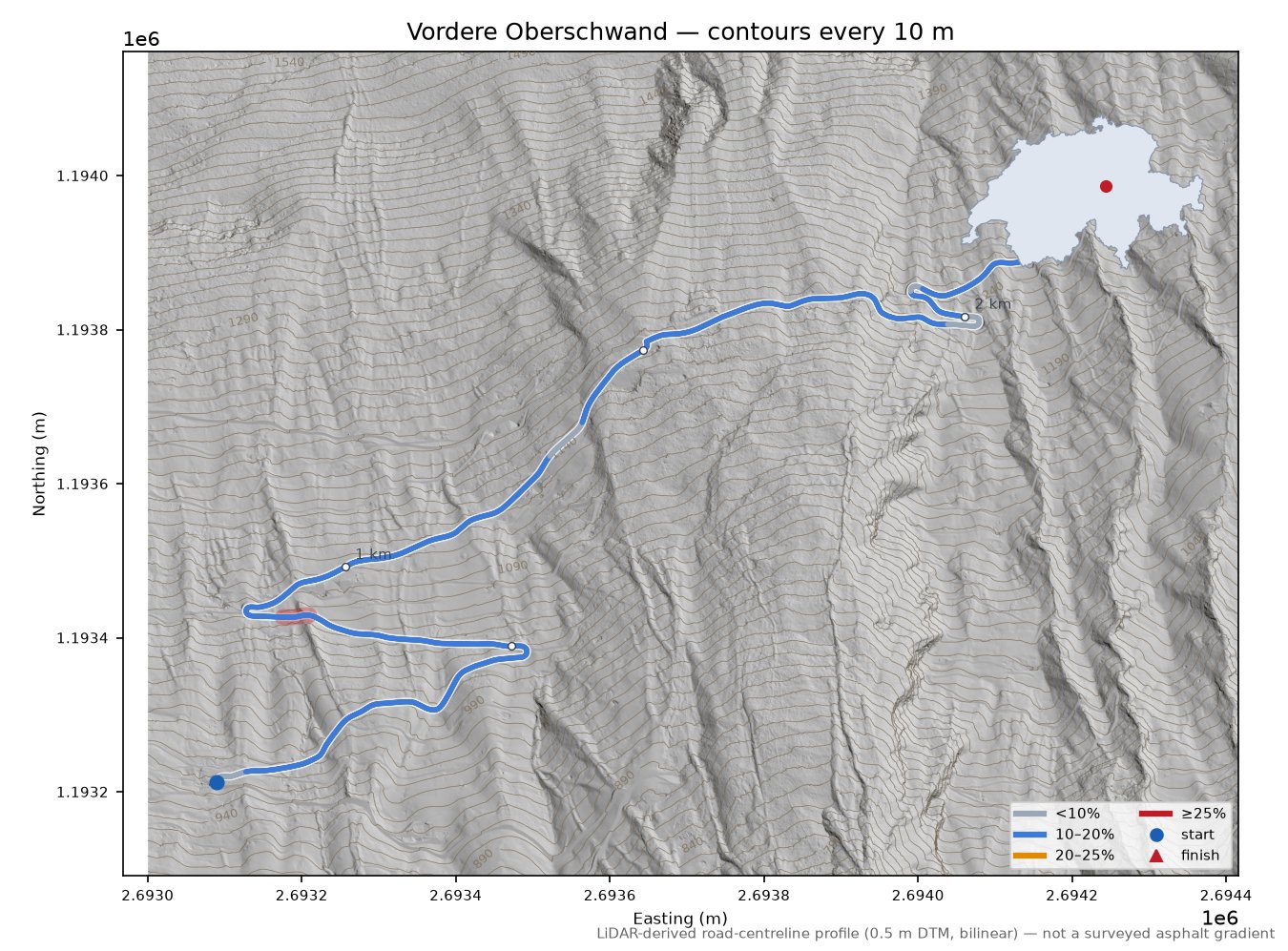 Vordere Oberschwand LiDAR hillshade map with contours