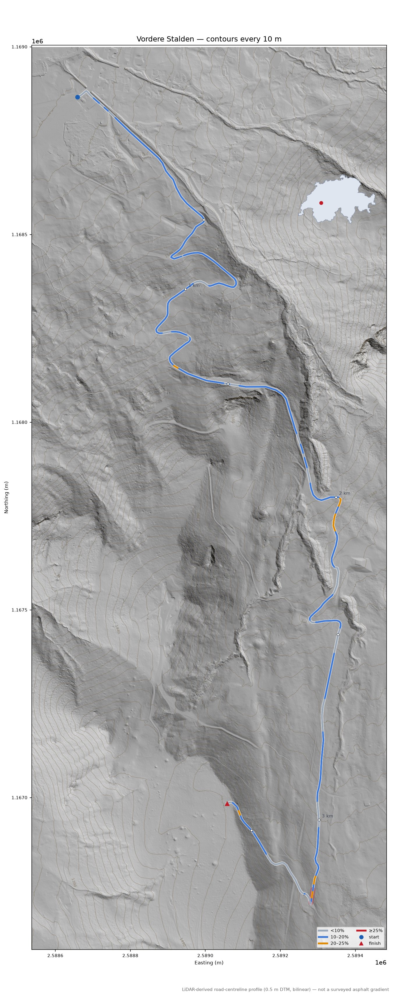 Vordere Stalden LiDAR hillshade map with contours