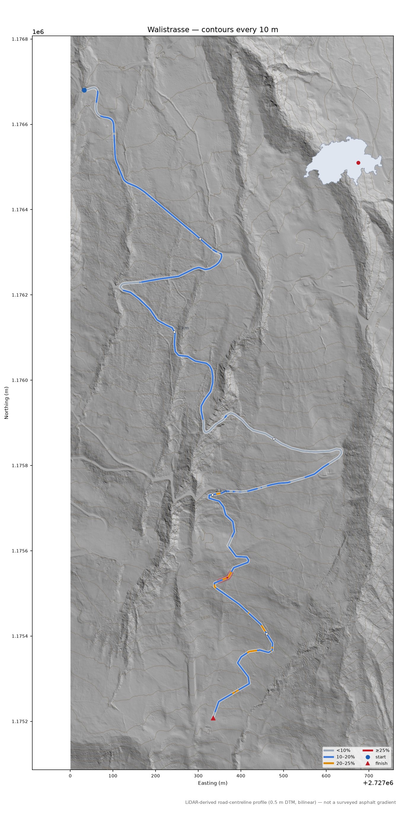 Walistrasse LiDAR hillshade map with contours