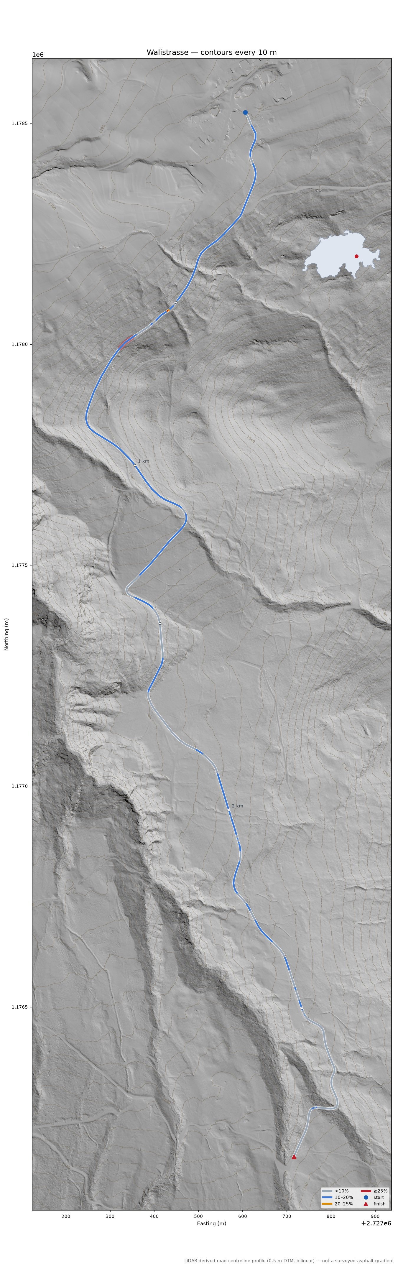 Walistrasse LiDAR hillshade map with contours