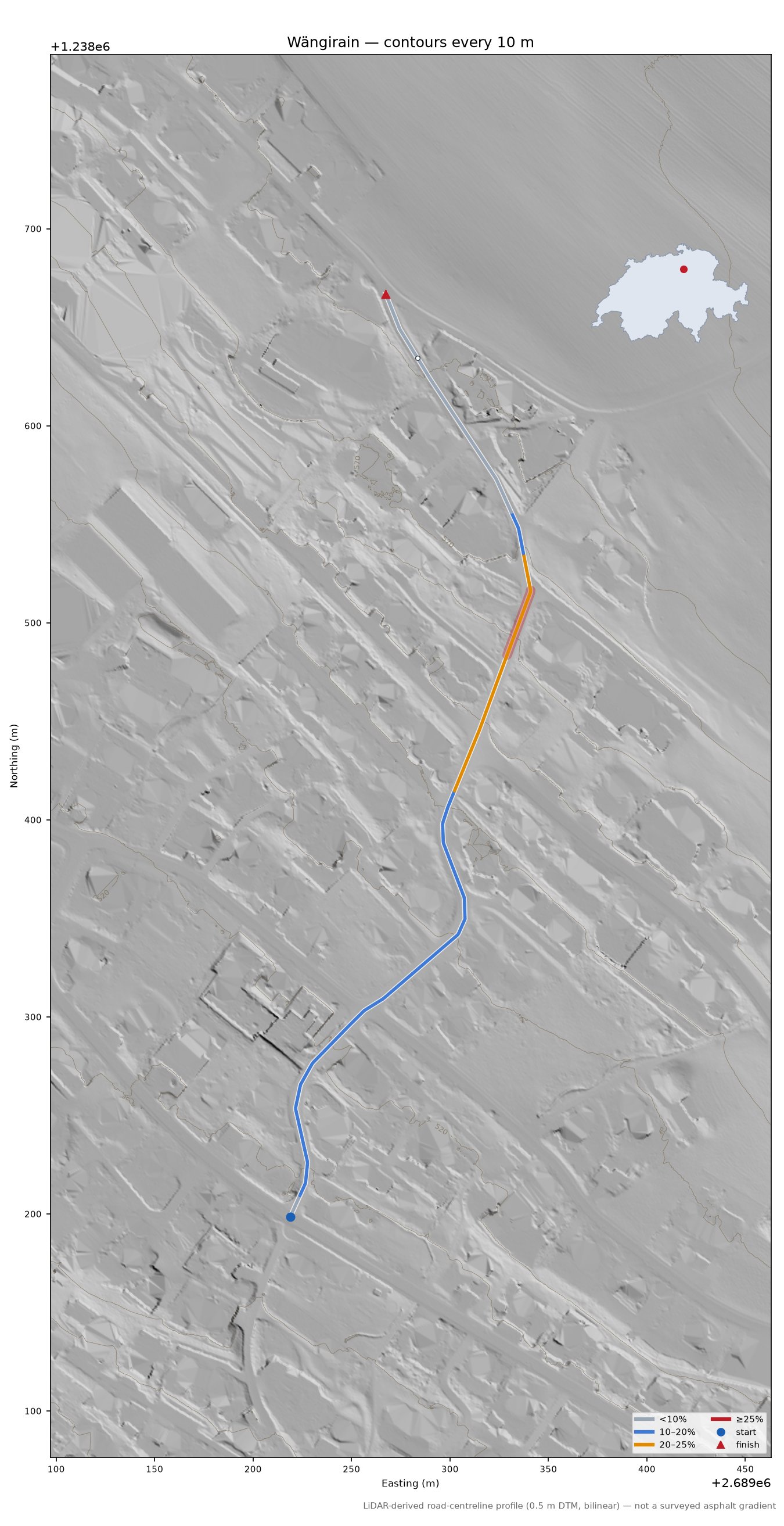 Wängirain LiDAR hillshade map with contours