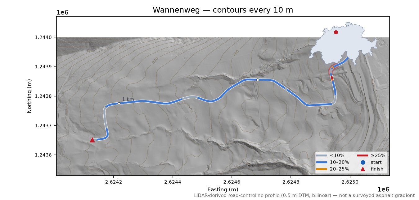 Wannenweg LiDAR hillshade map with contours