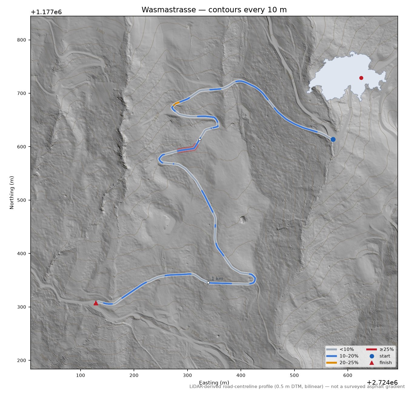 Wasmastrasse LiDAR hillshade map with contours