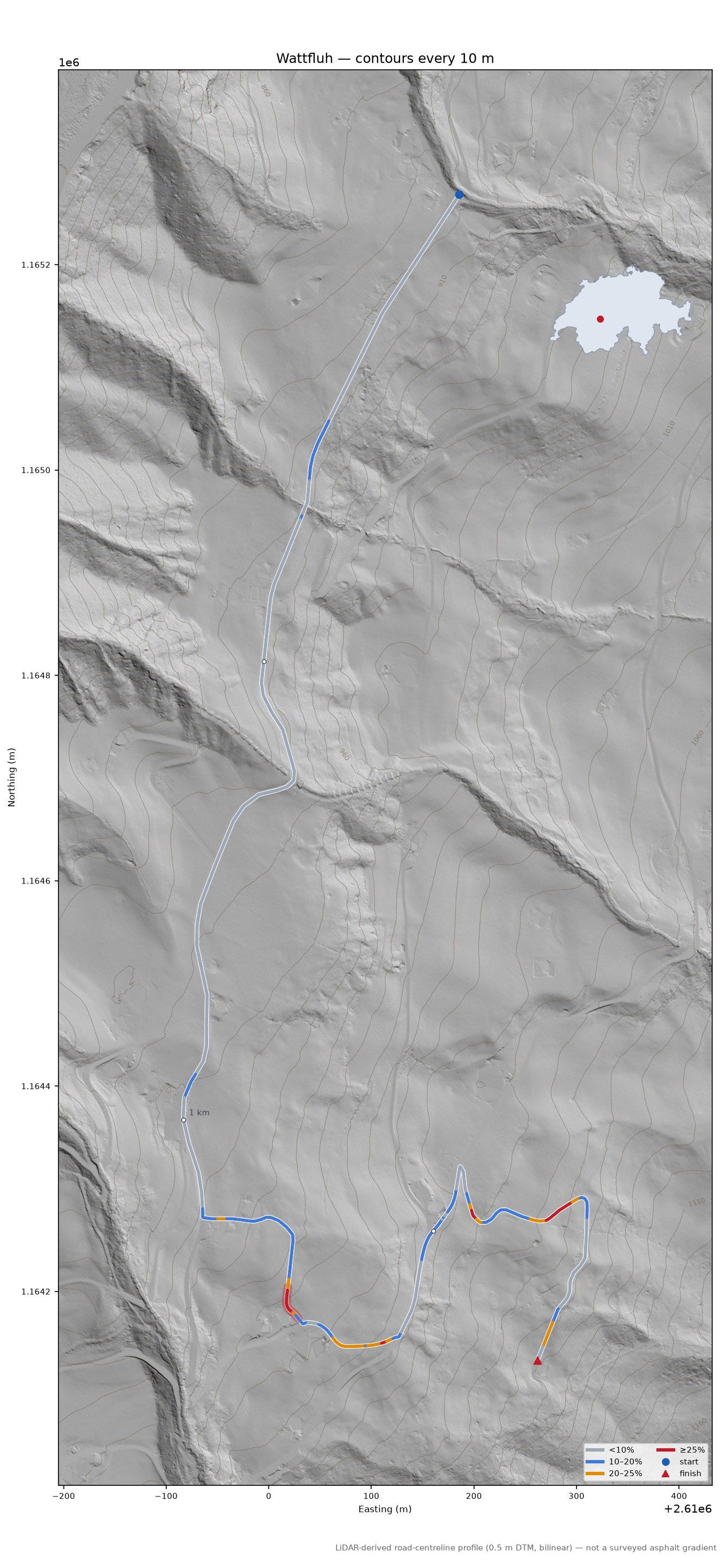 Wattfluh LiDAR hillshade map with contours