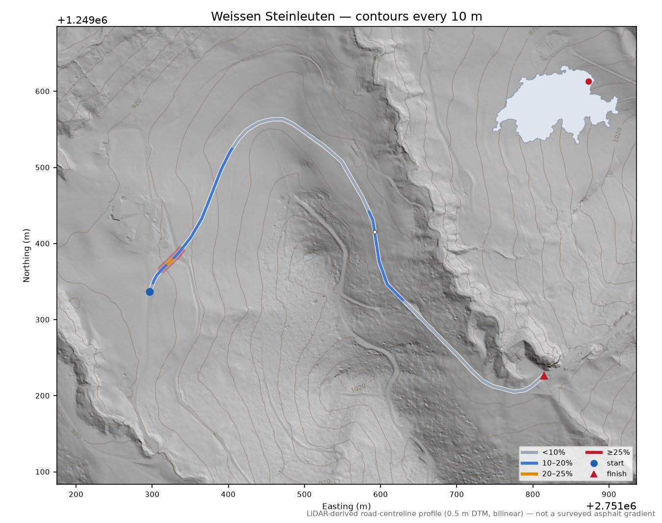 Weissen Steinleuten LiDAR hillshade map with contours