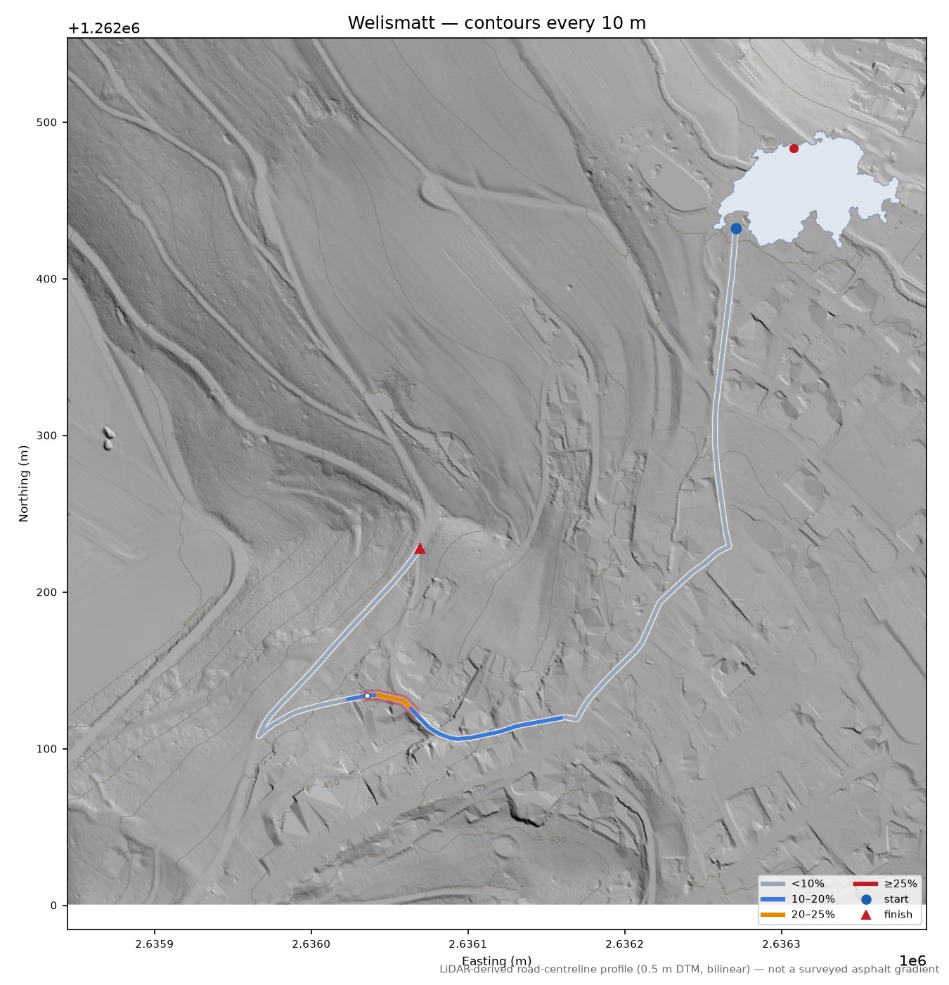 Welismatt LiDAR hillshade map with contours