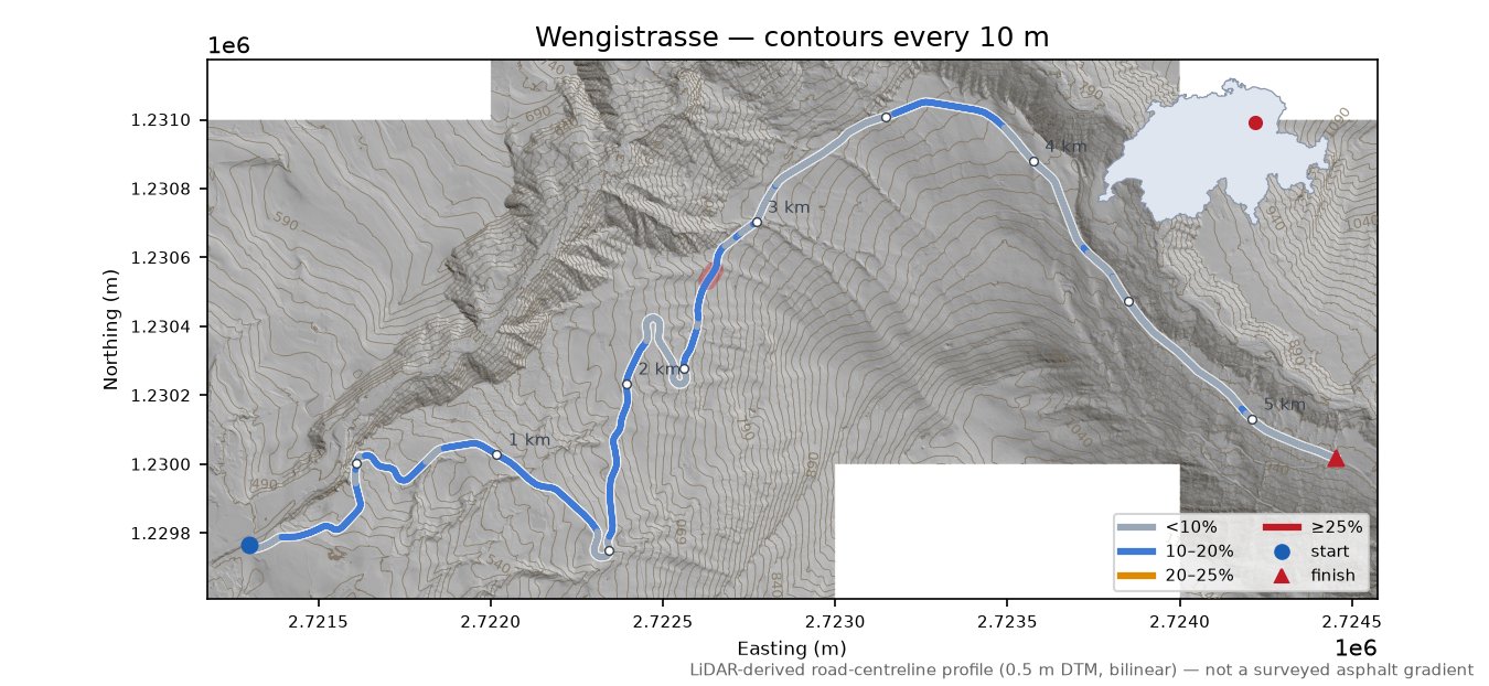 Wengistrasse LiDAR hillshade map with contours