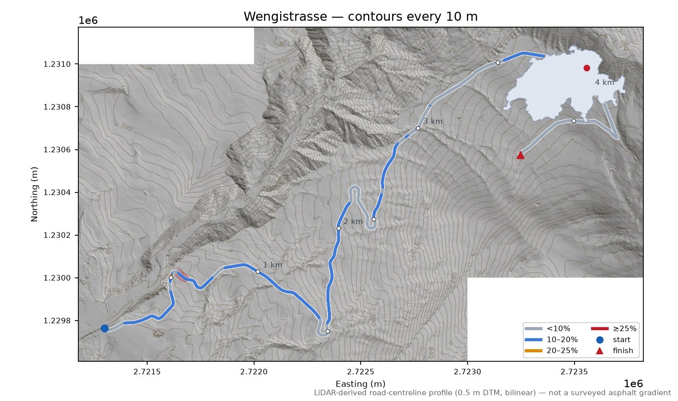 Wengistrasse LiDAR hillshade map with contours