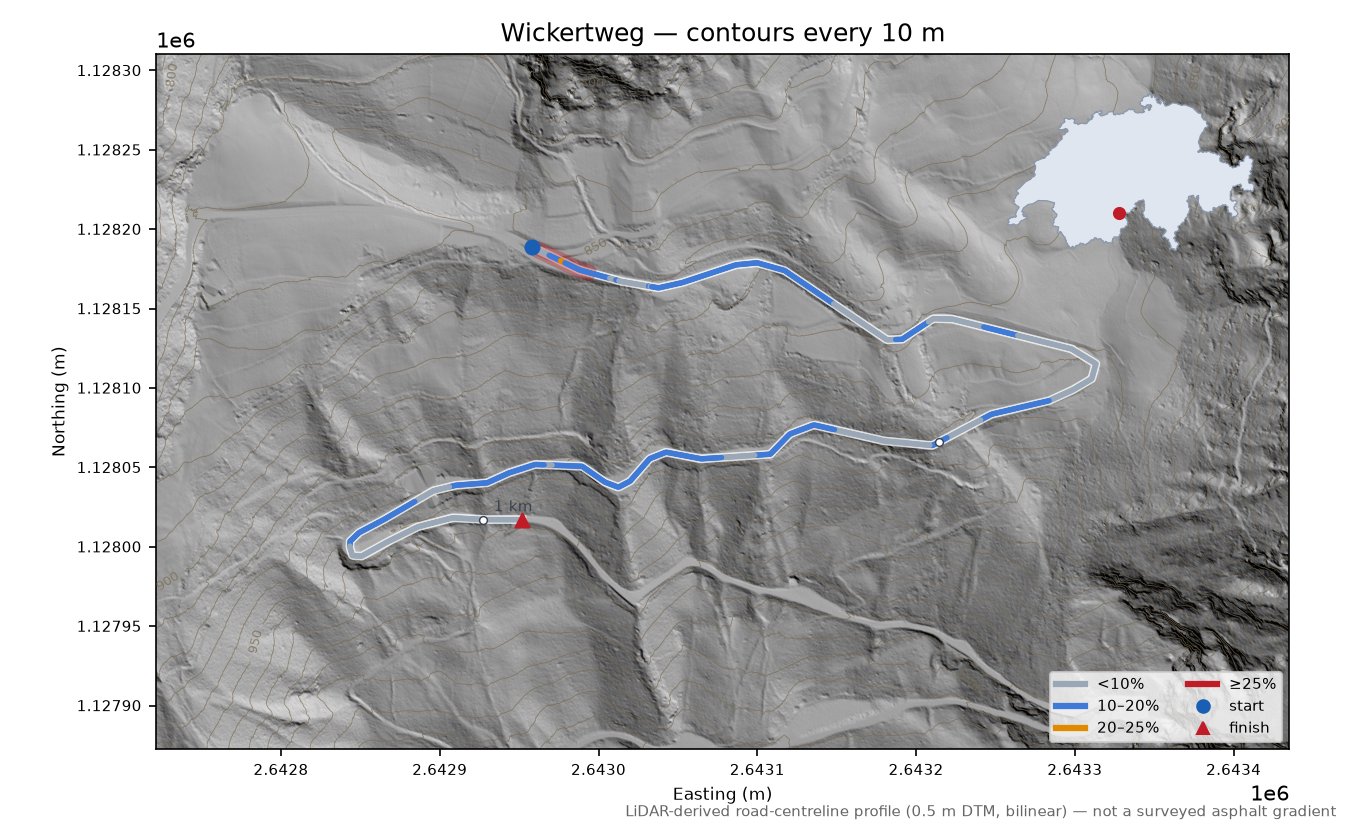Wickertweg LiDAR hillshade map with contours