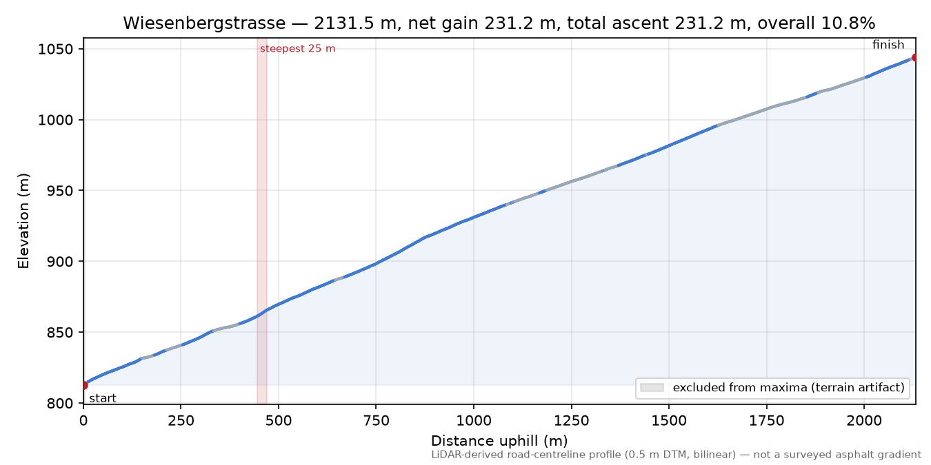 Wiesenbergstrasse elevation profile
