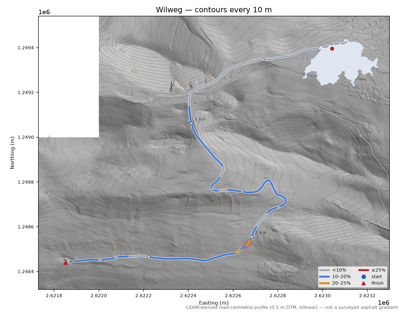 Wilweg LiDAR hillshade map with contours