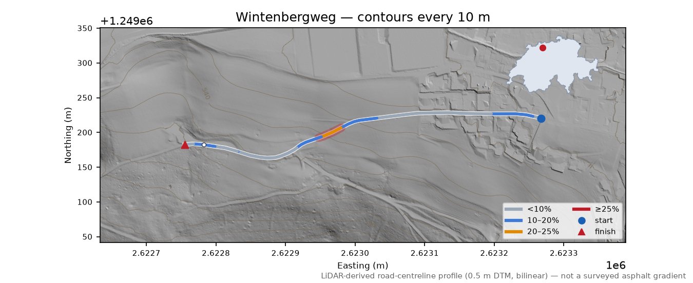 Wintenbergweg LiDAR hillshade map with contours