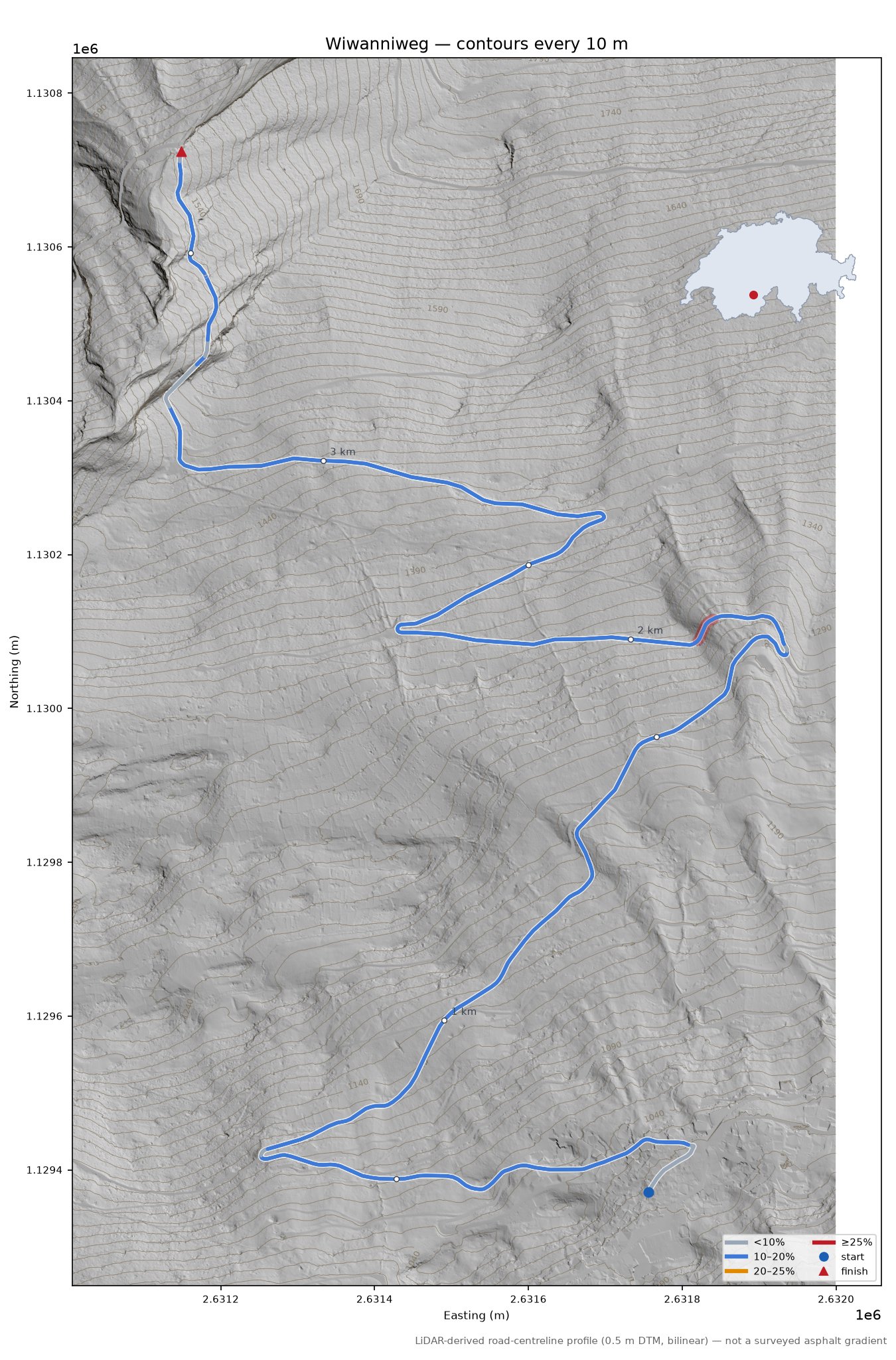 Wiwanniweg LiDAR hillshade map with contours