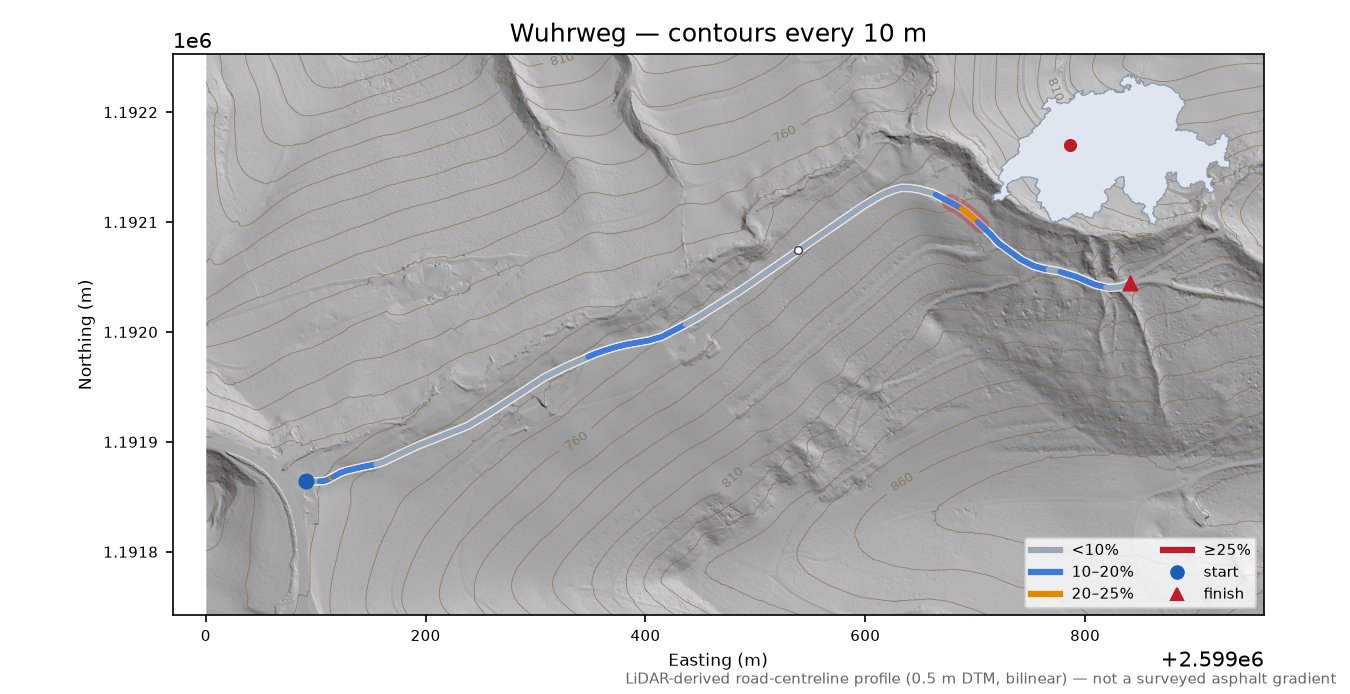Wuhrweg LiDAR hillshade map with contours