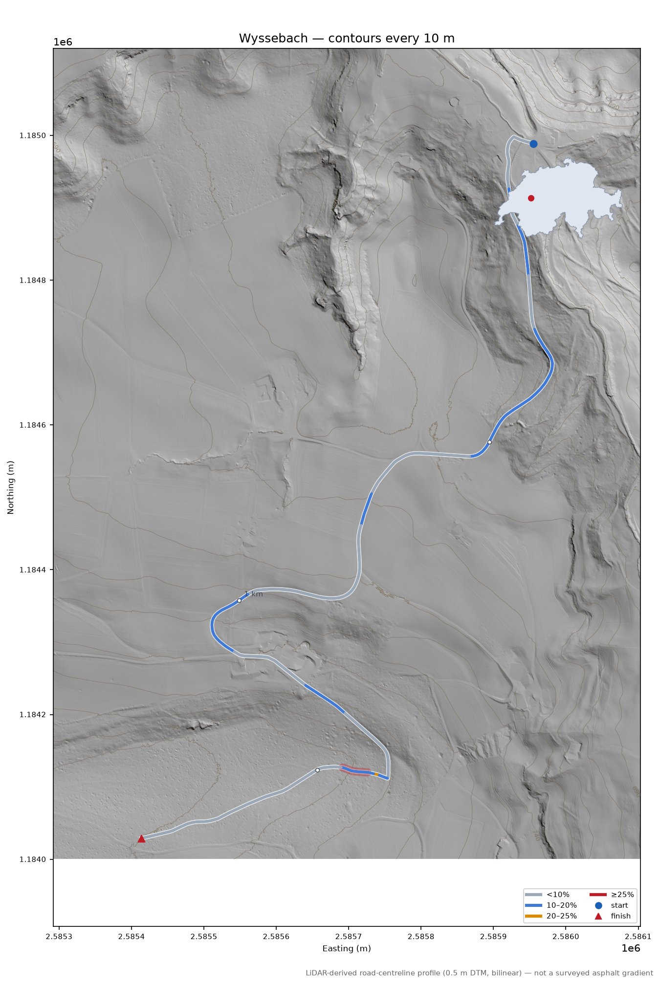 Wyssebach LiDAR hillshade map with contours