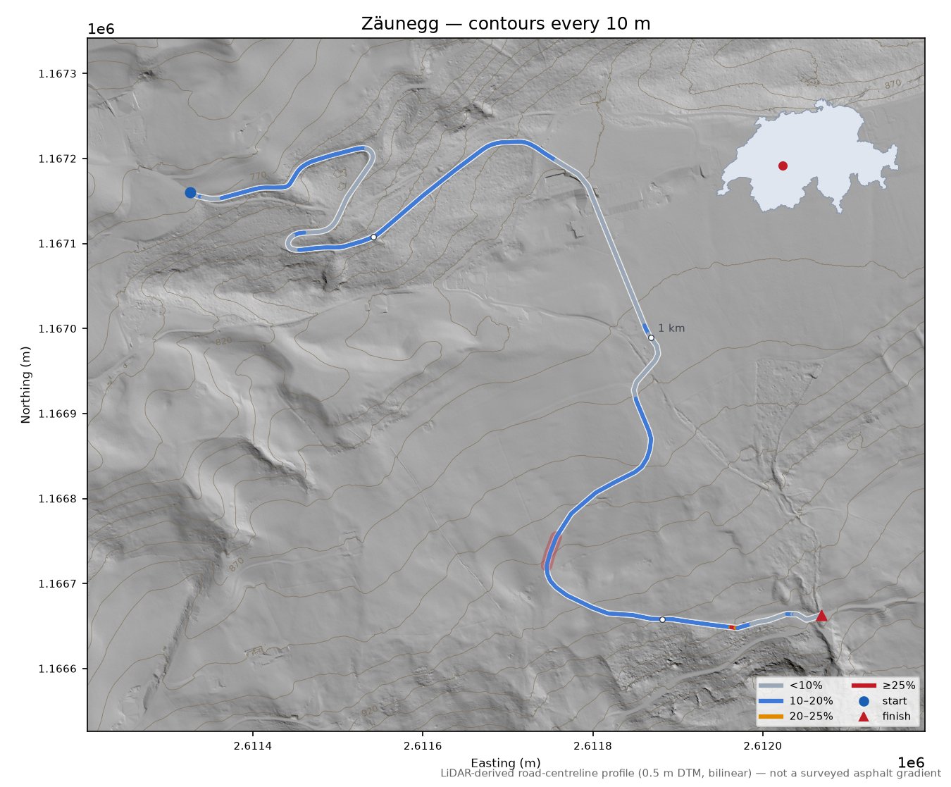 Zäunegg LiDAR hillshade map with contours