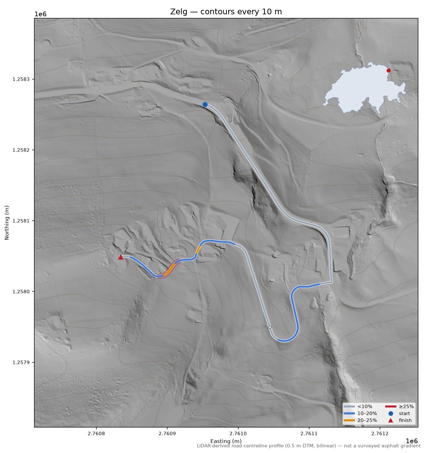 Zelg LiDAR hillshade map with contours