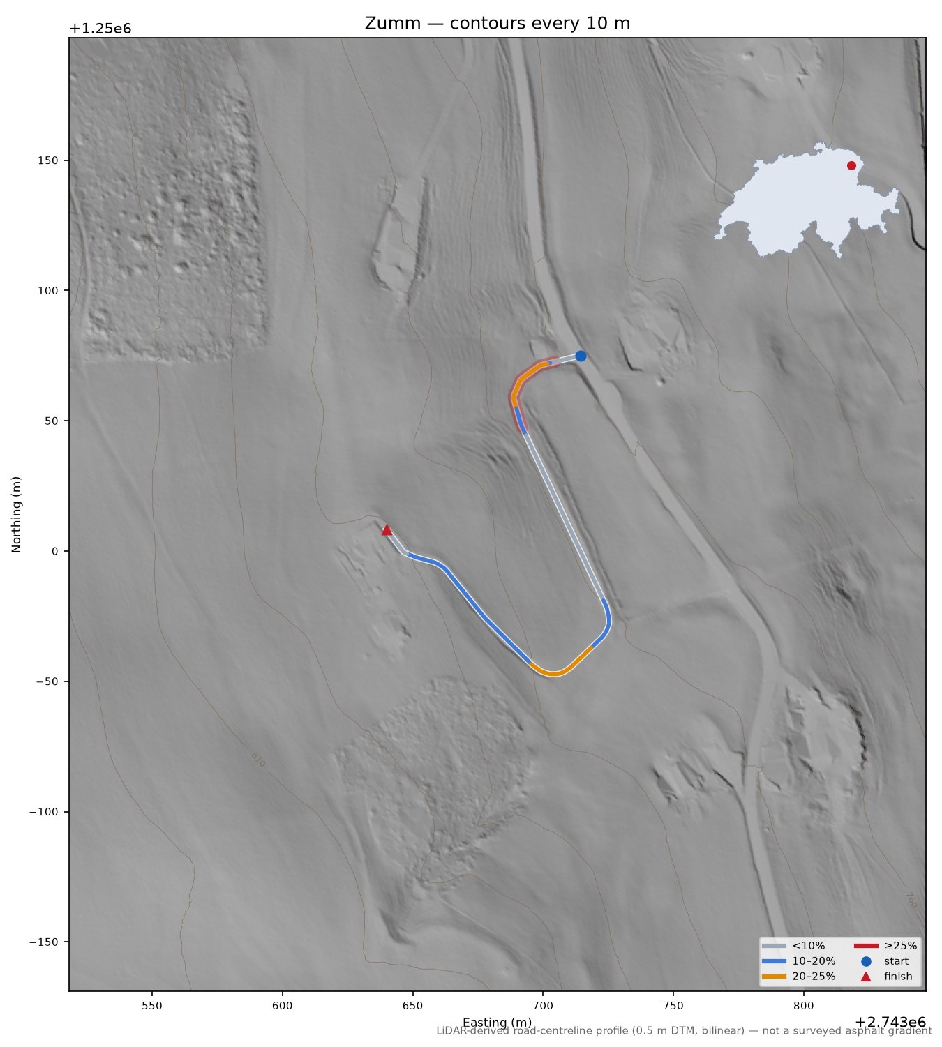 Zumm LiDAR hillshade map with contours