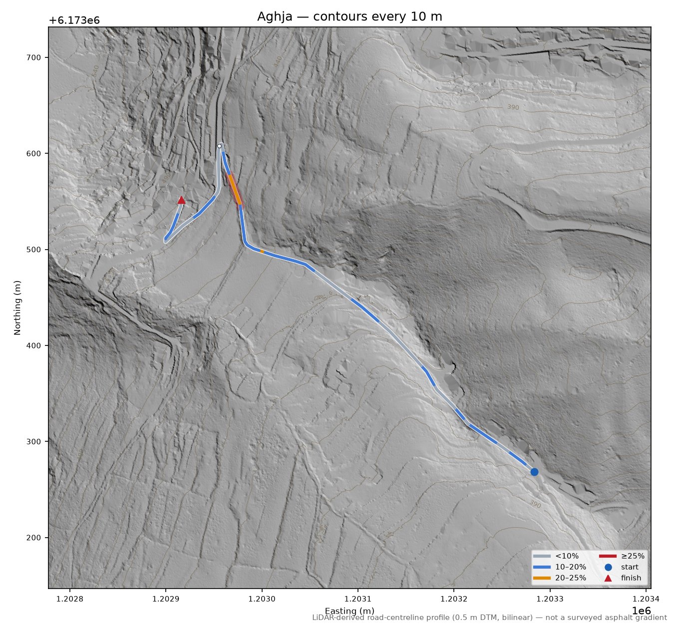 Aghja LiDAR hillshade map with contours