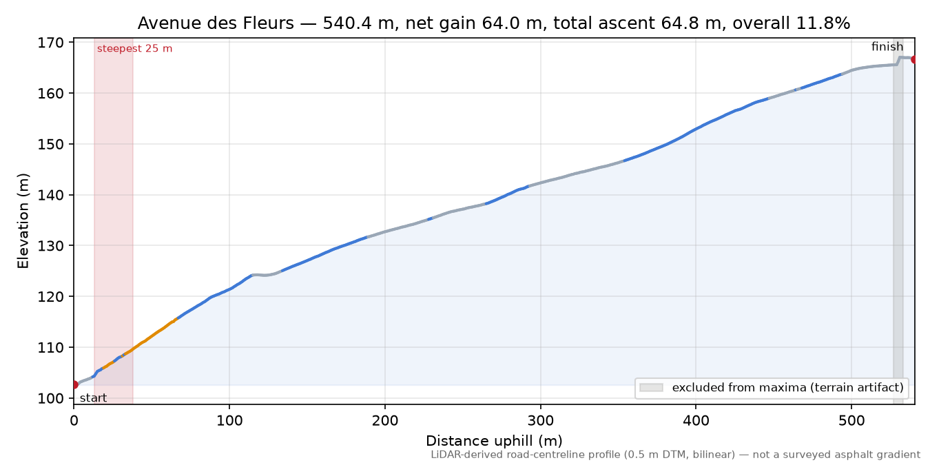Avenue des Fleurs elevation profile
