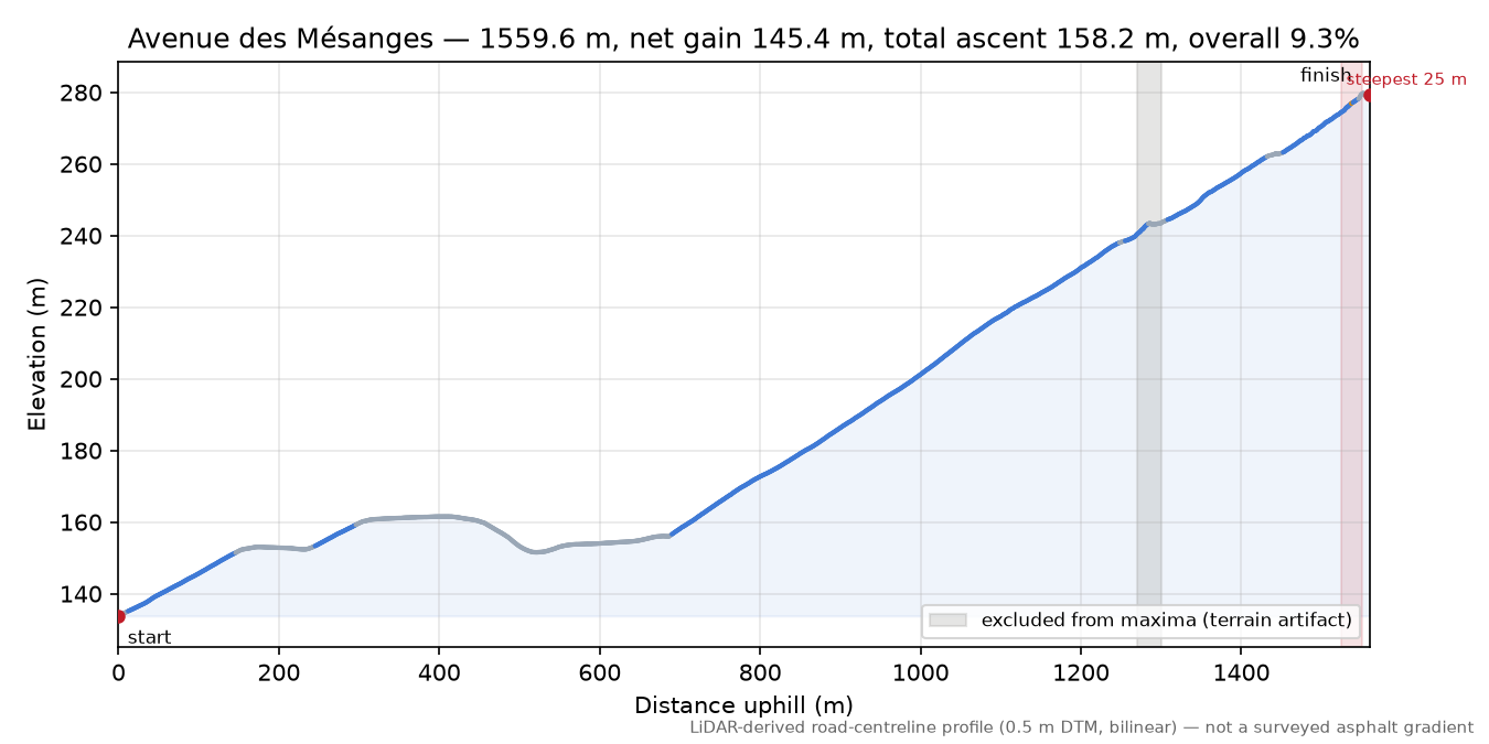Avenue des Mésanges elevation profile