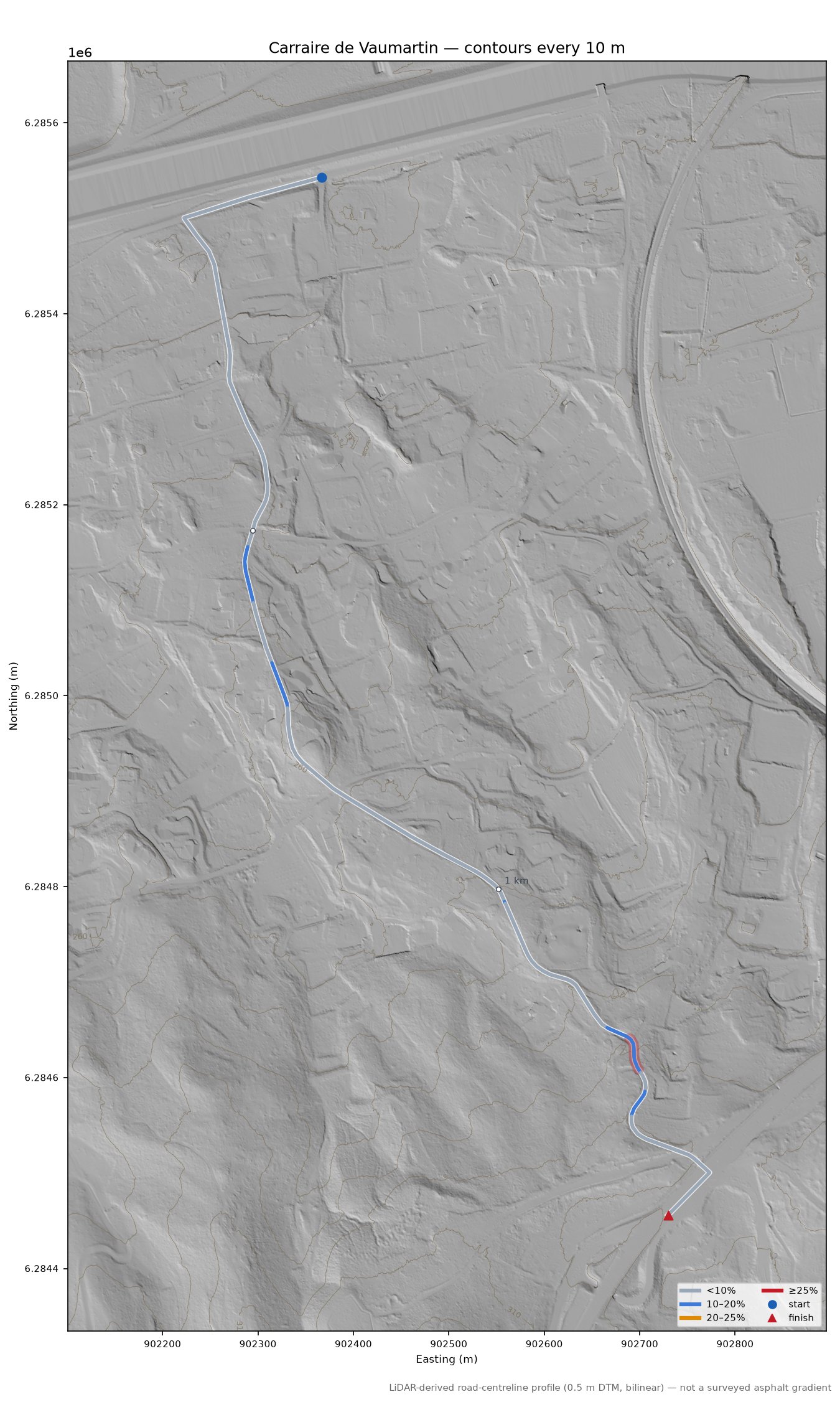 Carraire de Vaumartin LiDAR hillshade map with contours