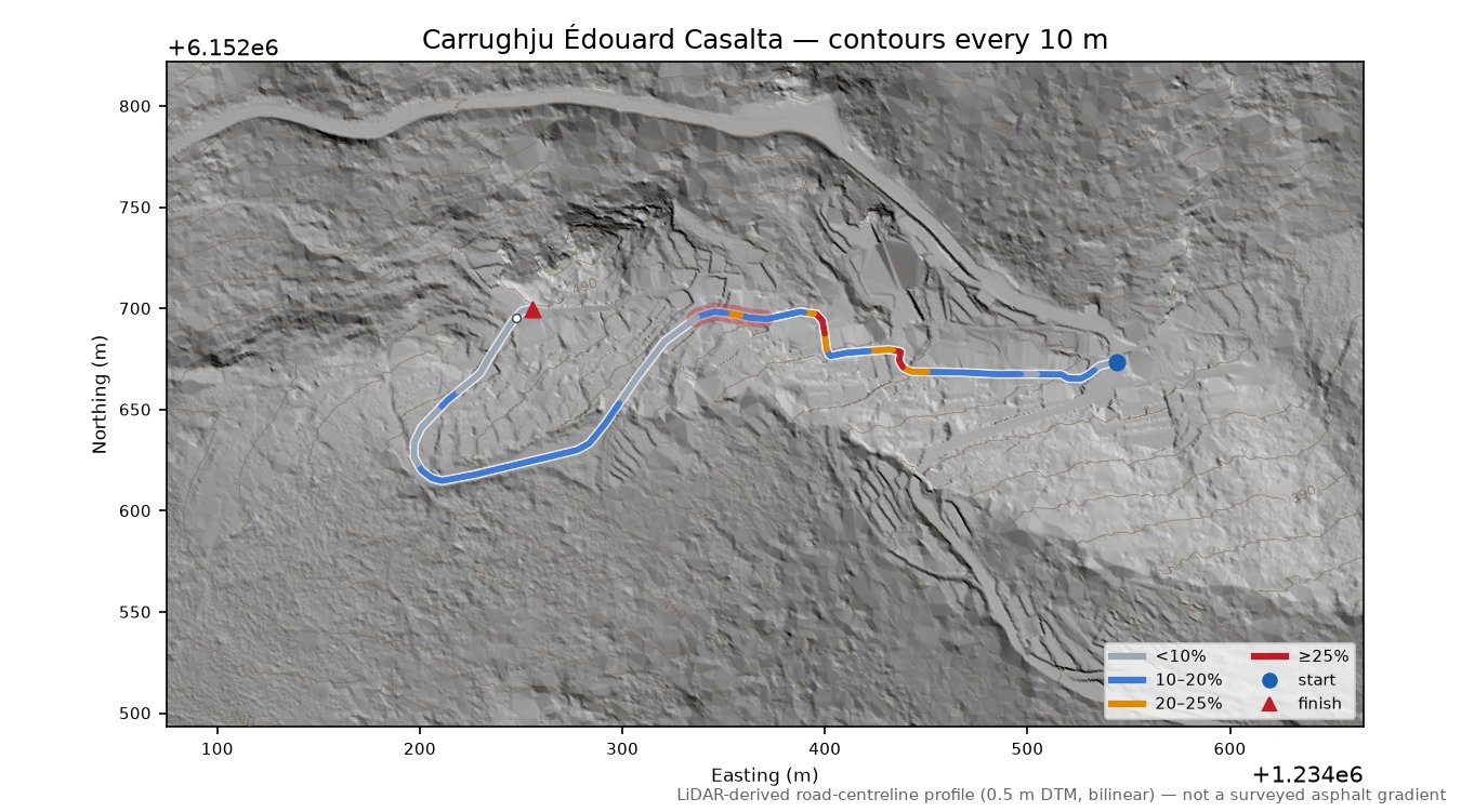 Carrughju Édouard Casalta LiDAR hillshade map with contours