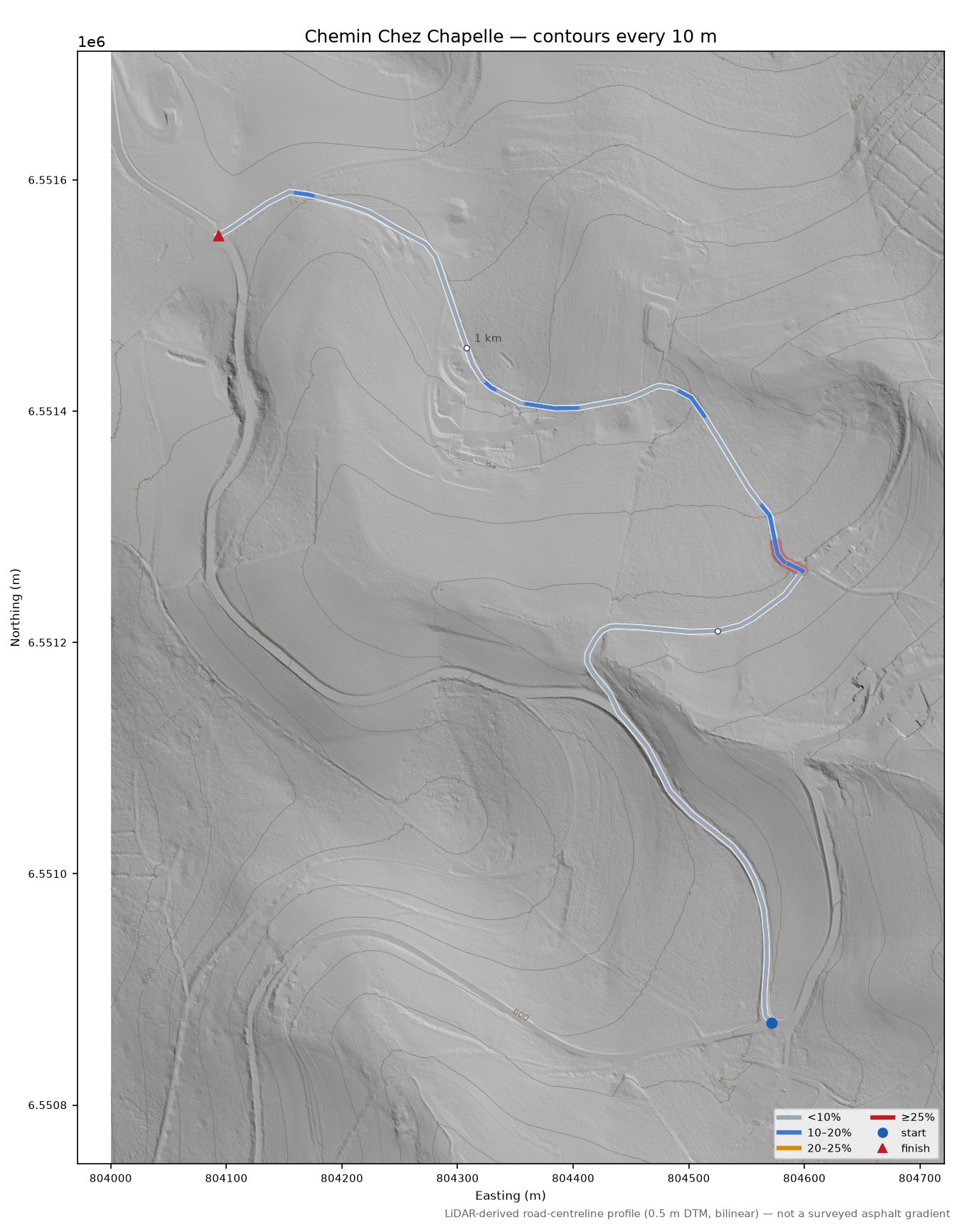 Chemin Chez Chapelle LiDAR hillshade map with contours