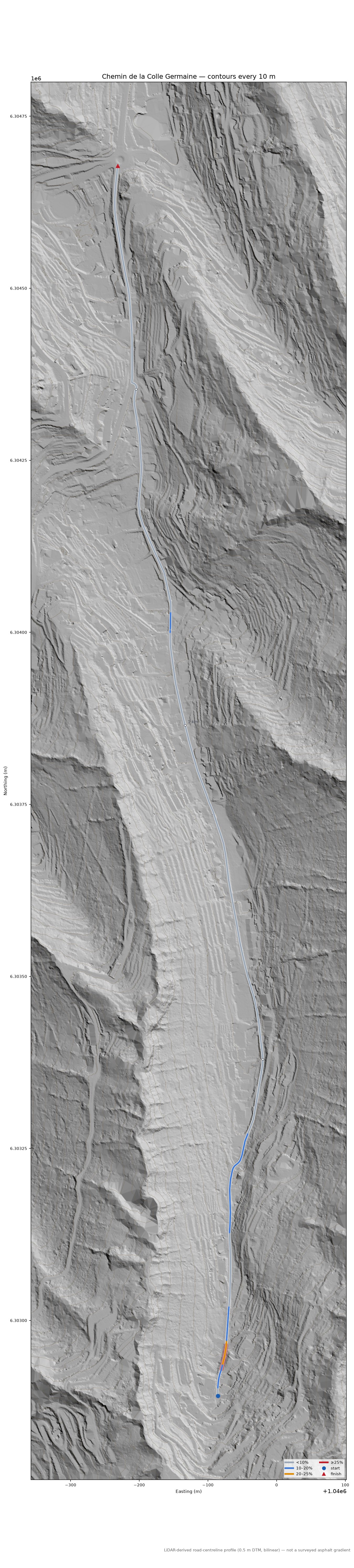 Chemin de la Colle Germaine LiDAR hillshade map with contours