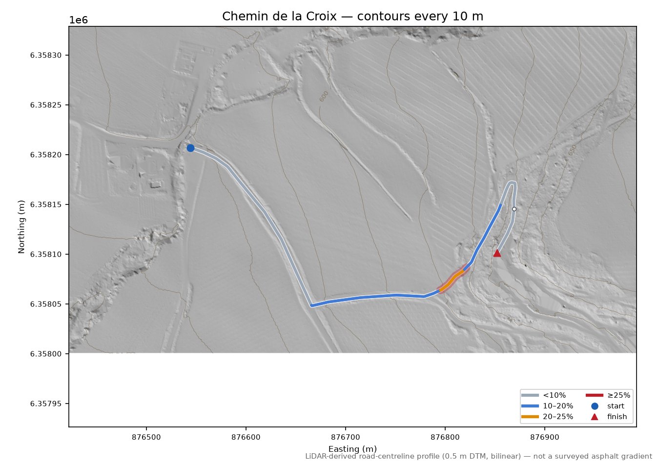 Chemin de la Croix LiDAR hillshade map with contours
