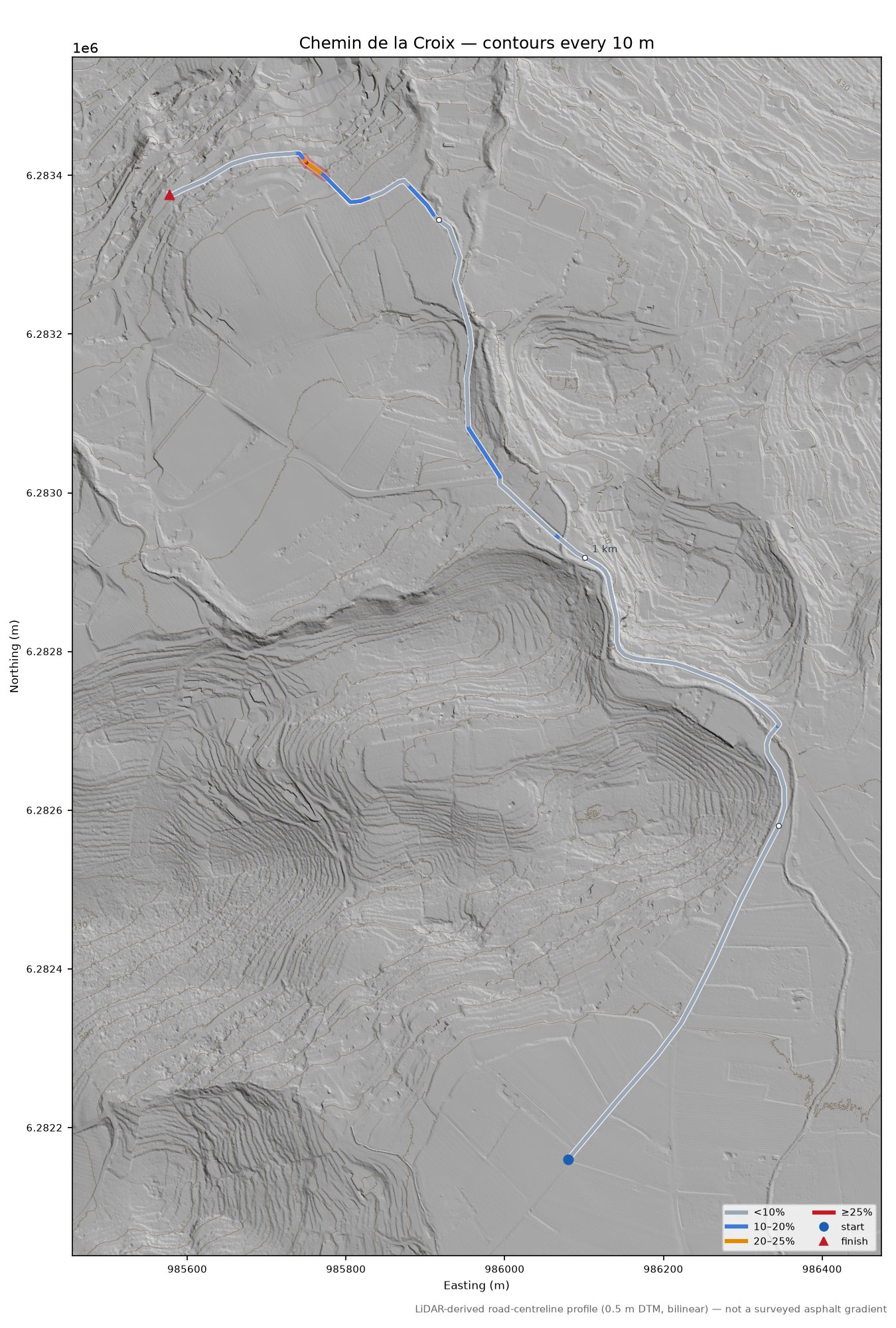 Chemin de la Croix LiDAR hillshade map with contours