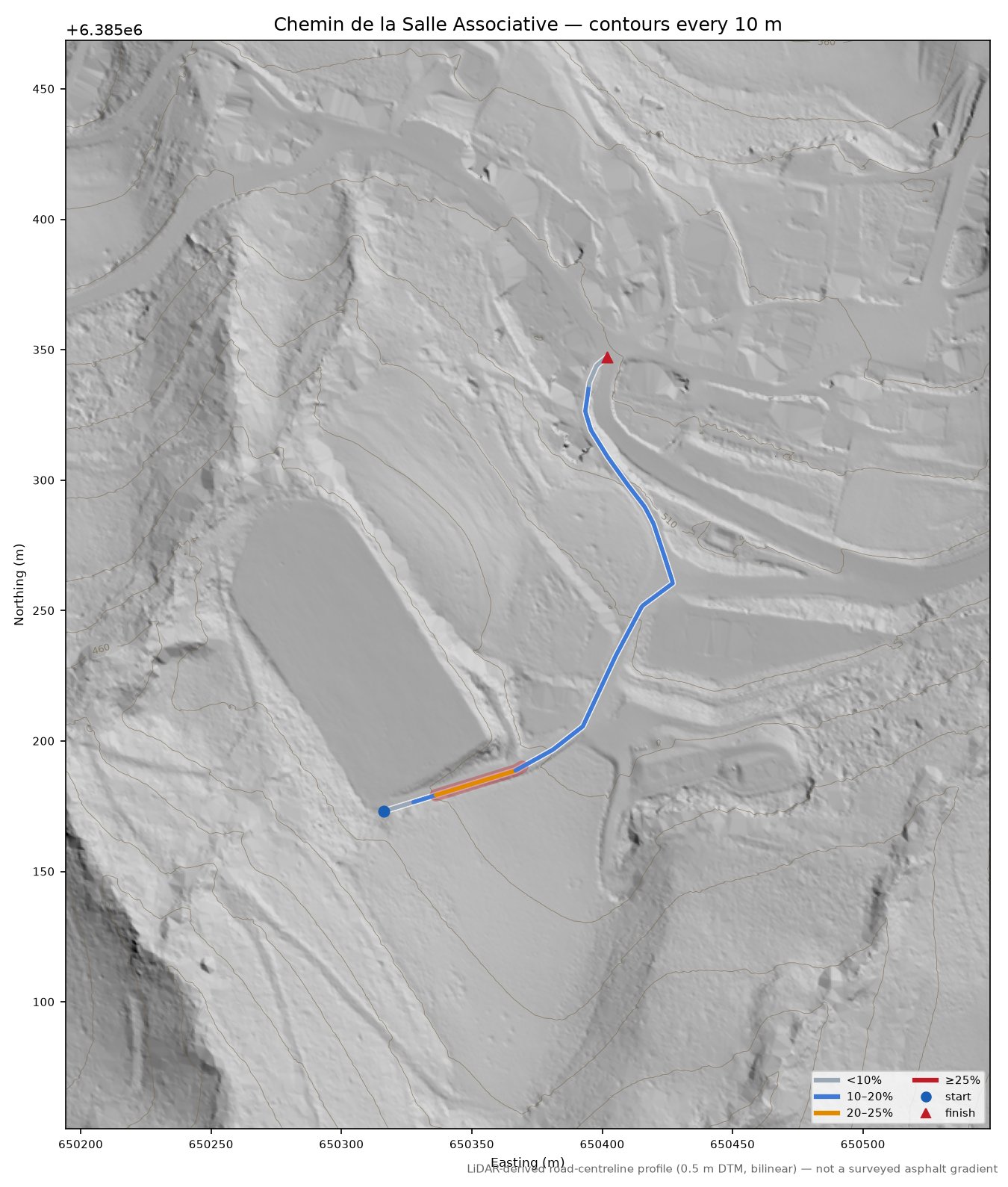 Chemin de la Salle Associative LiDAR hillshade map with contours