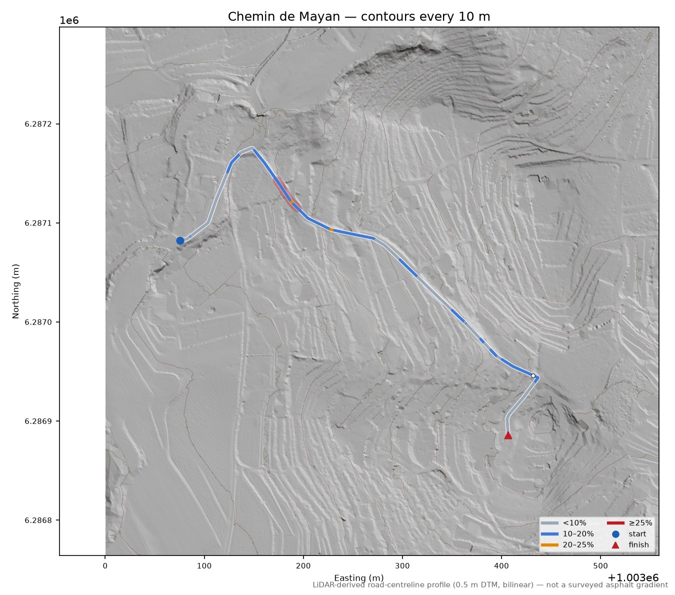 Chemin de Mayan LiDAR hillshade map with contours
