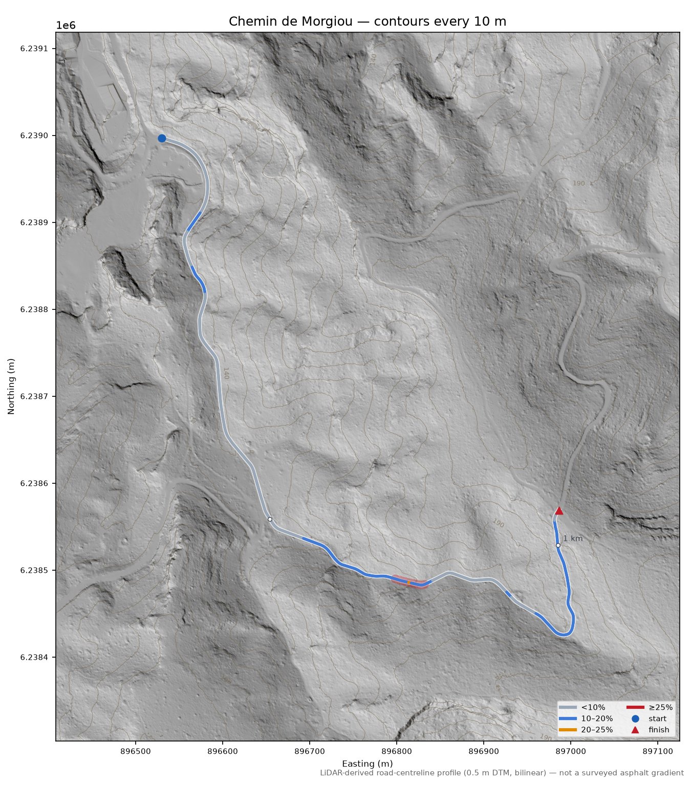 Chemin de Morgiou LiDAR hillshade map with contours