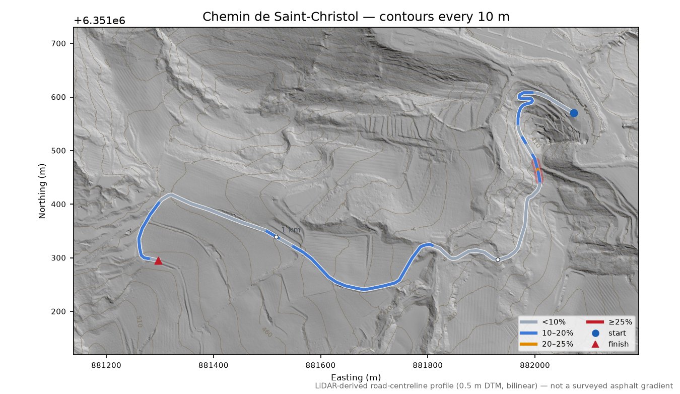 Chemin de Saint-Christol LiDAR hillshade map with contours
