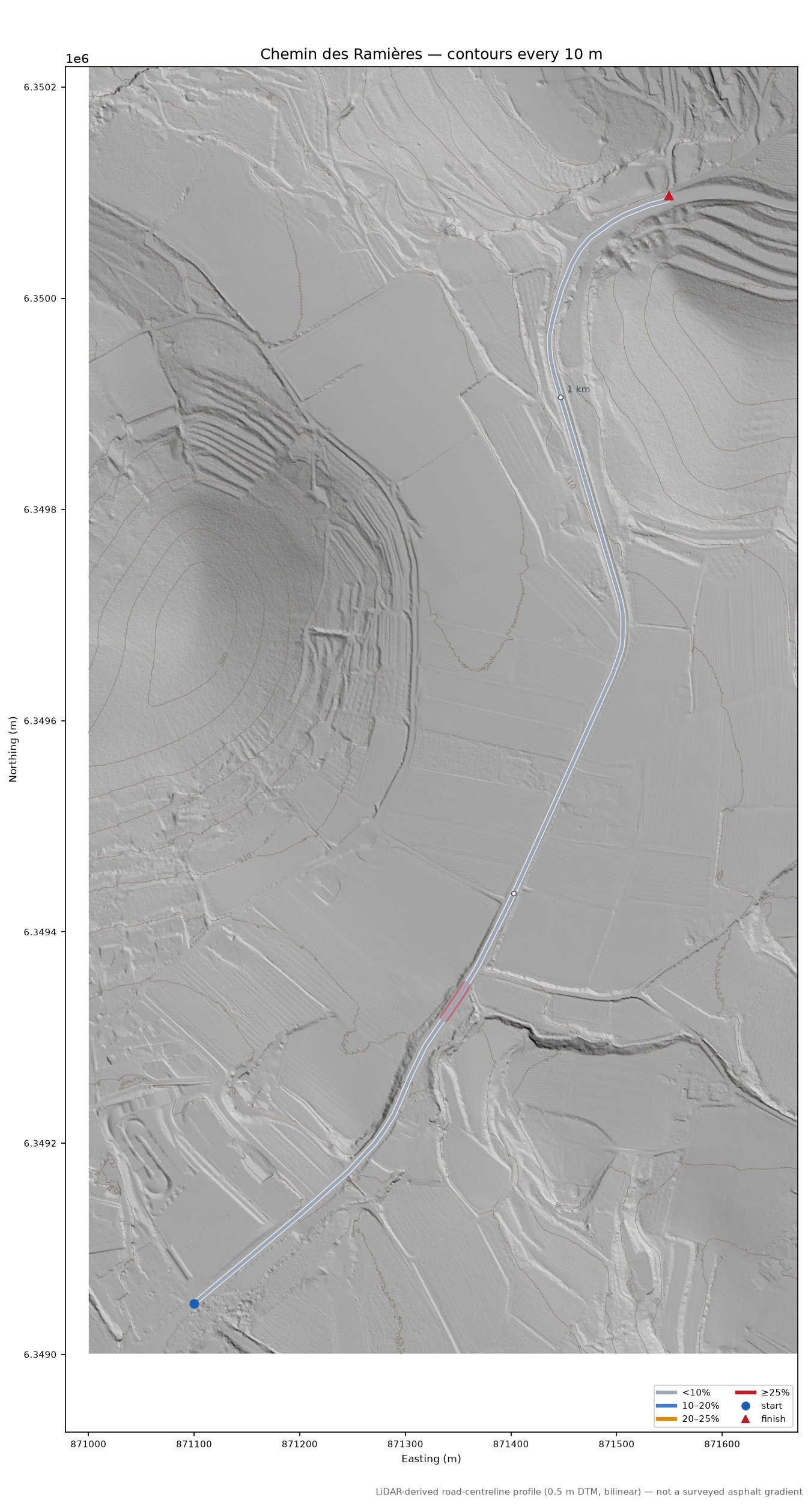 Pas du Voltigeur LiDAR hillshade map with contours