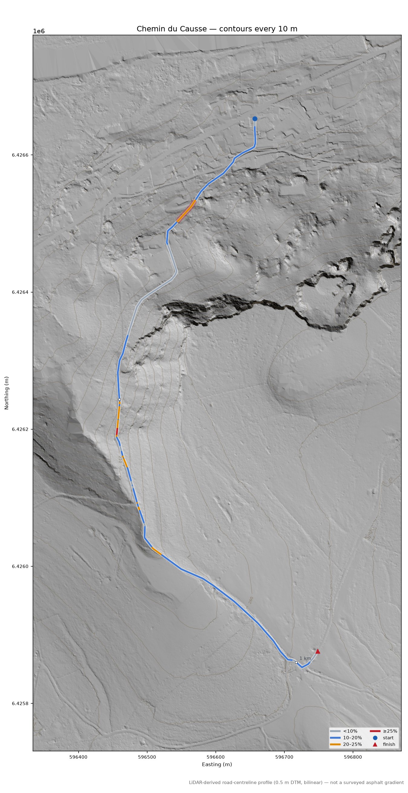 Chemin du Causse LiDAR hillshade map with contours