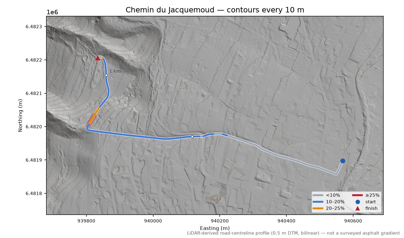Chemin du Jacquemoud LiDAR hillshade map with contours