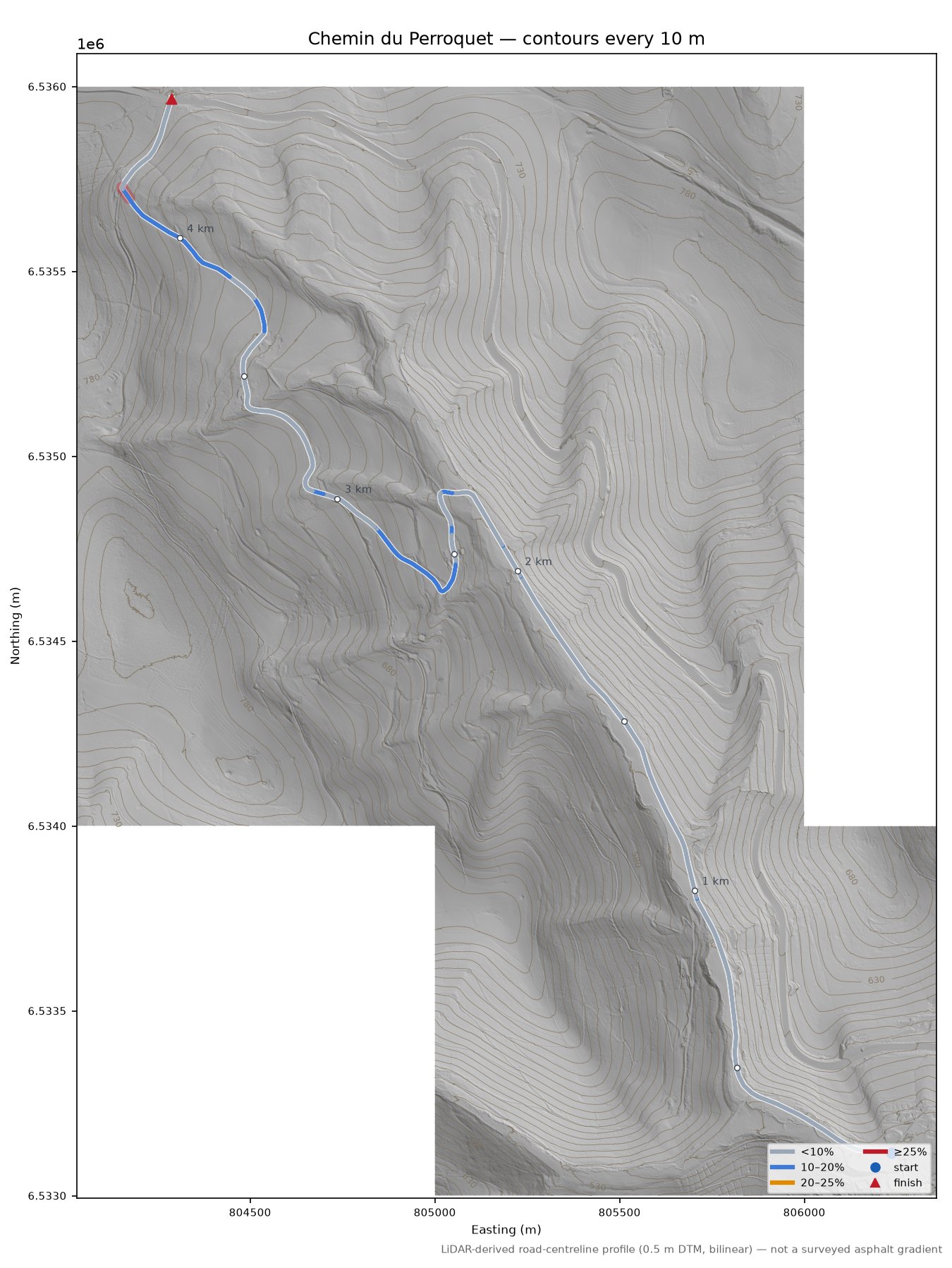 Col du Pin-Bouchain LiDAR hillshade map with contours