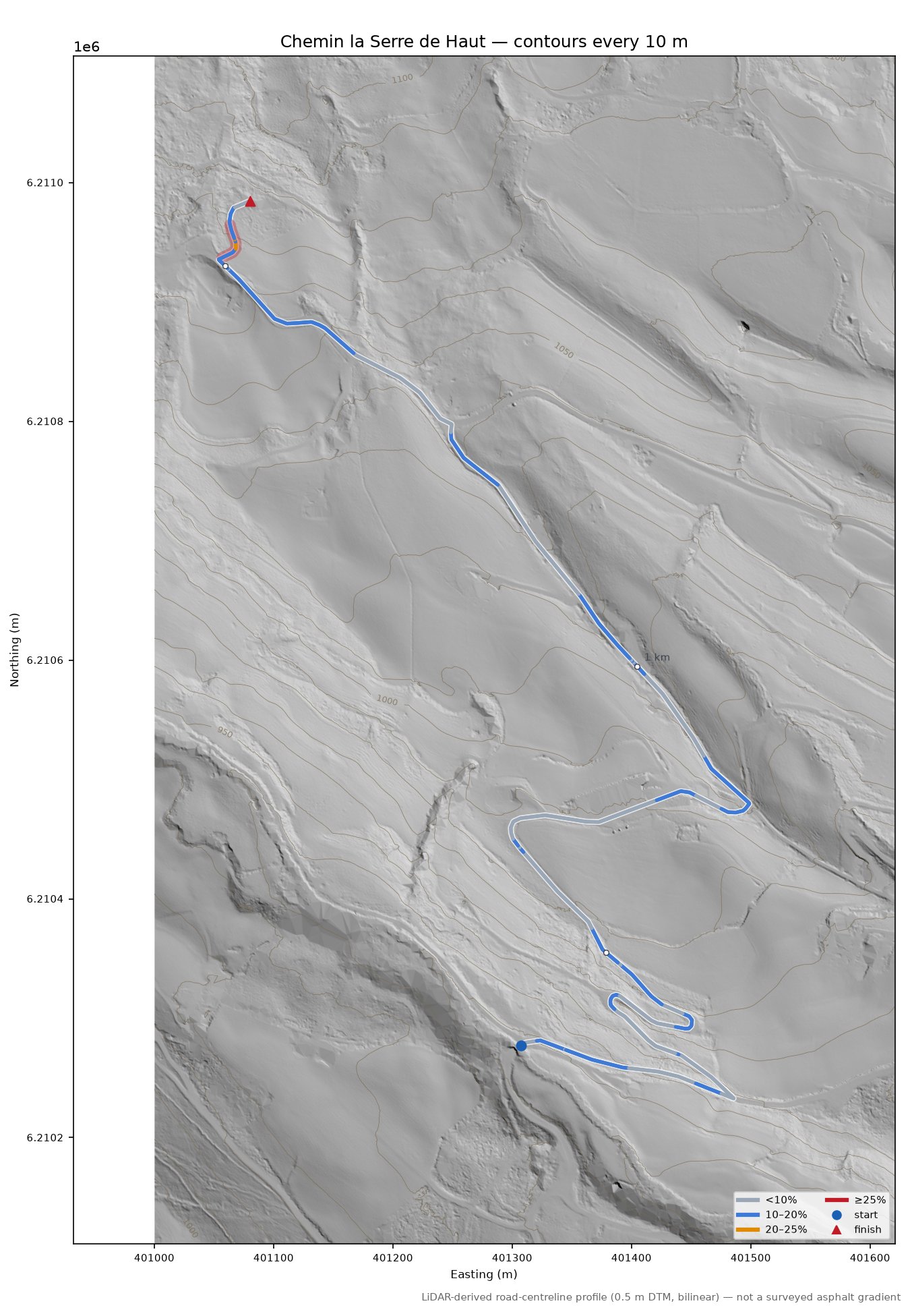 Chemin la Serre de Haut LiDAR hillshade map with contours