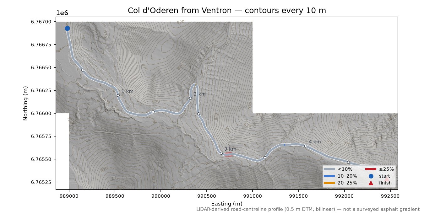 Col d'Oderen from Ventron LiDAR hillshade map with contours