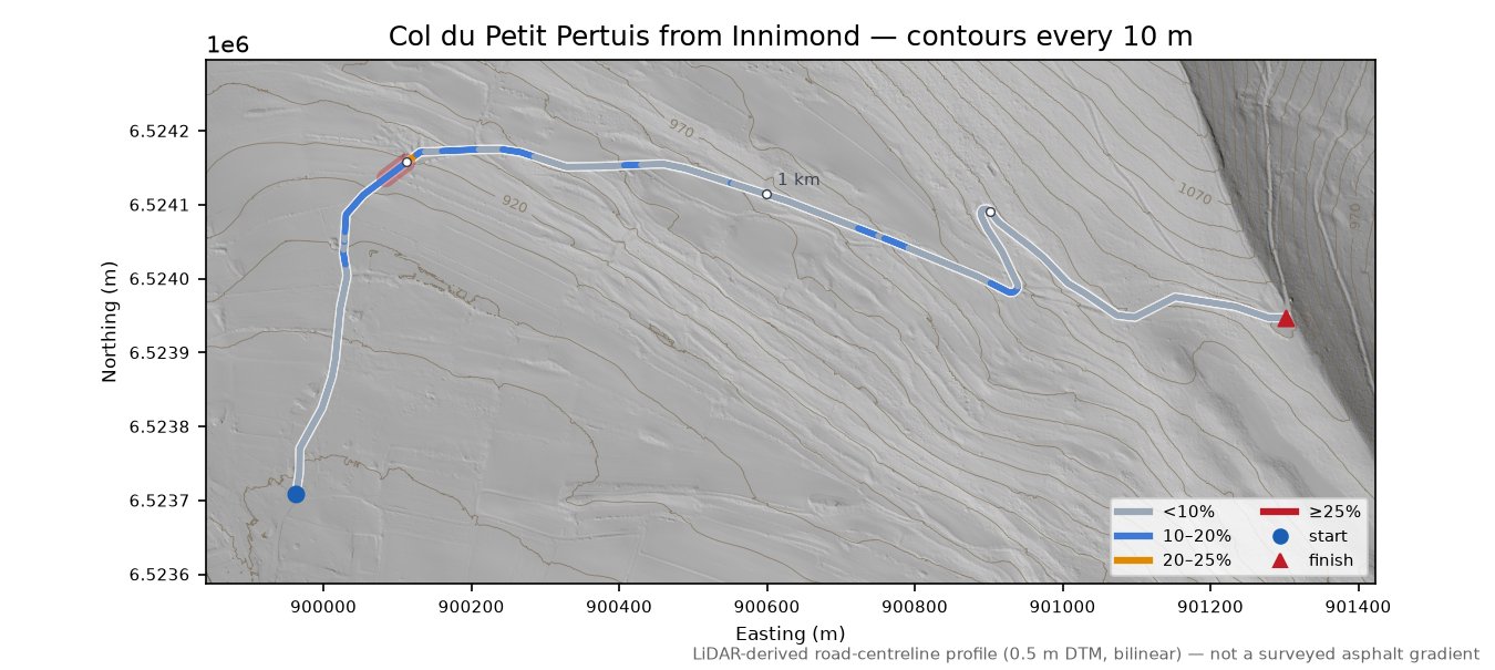 Col du Petit Pertuis from Innimond LiDAR hillshade map with contours