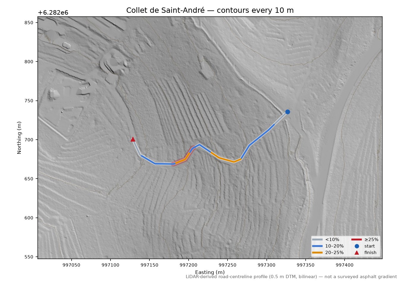 Collet de Saint-André LiDAR hillshade map with contours