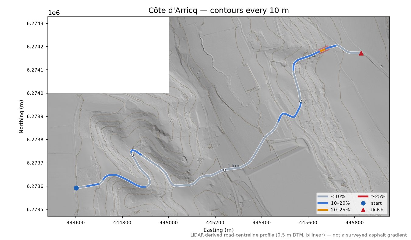 Côte d'Arricq LiDAR hillshade map with contours