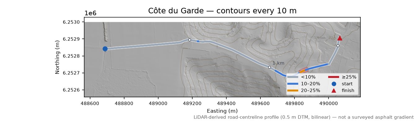 Côte du Garde LiDAR hillshade map with contours