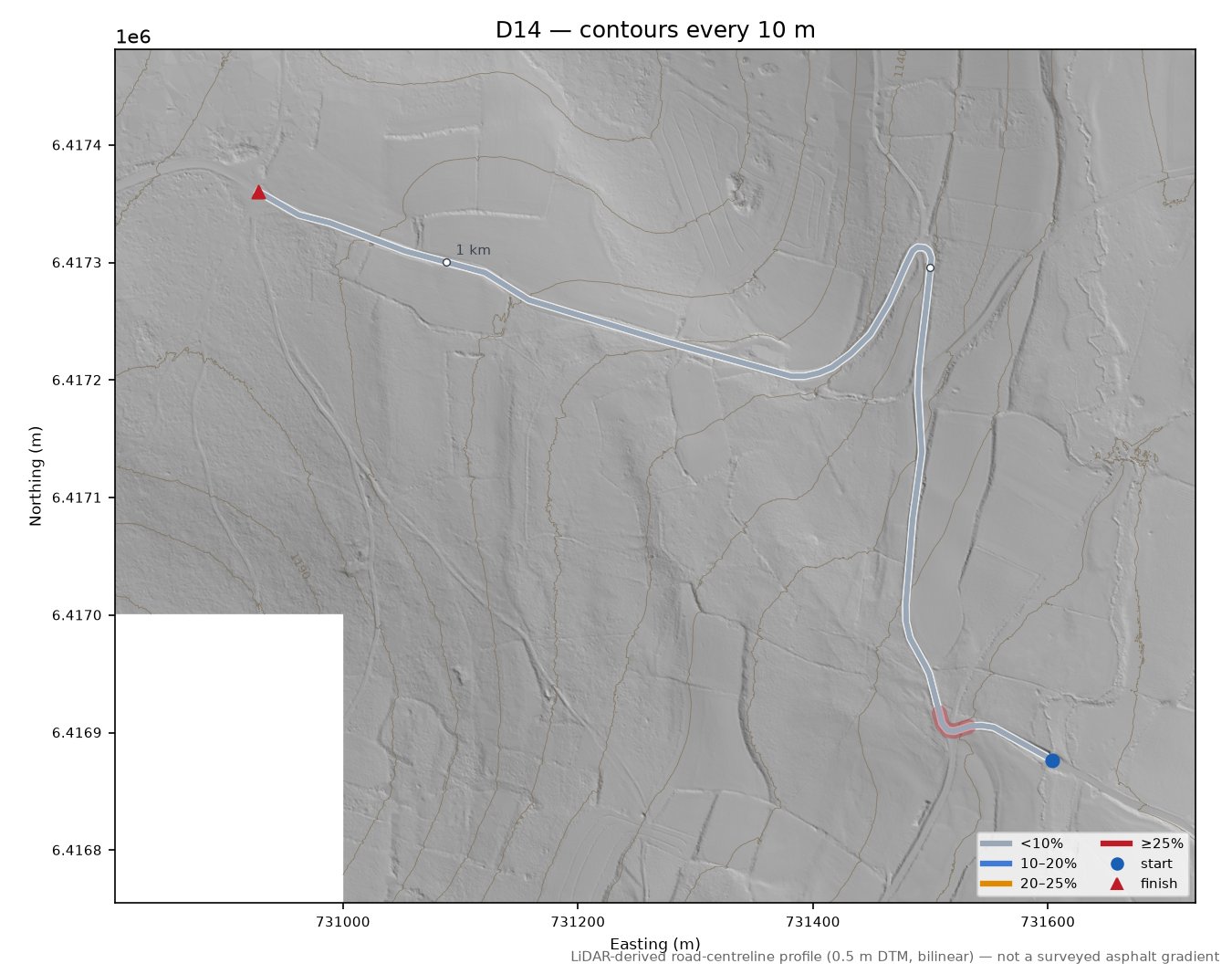 D14 LiDAR hillshade map with contours