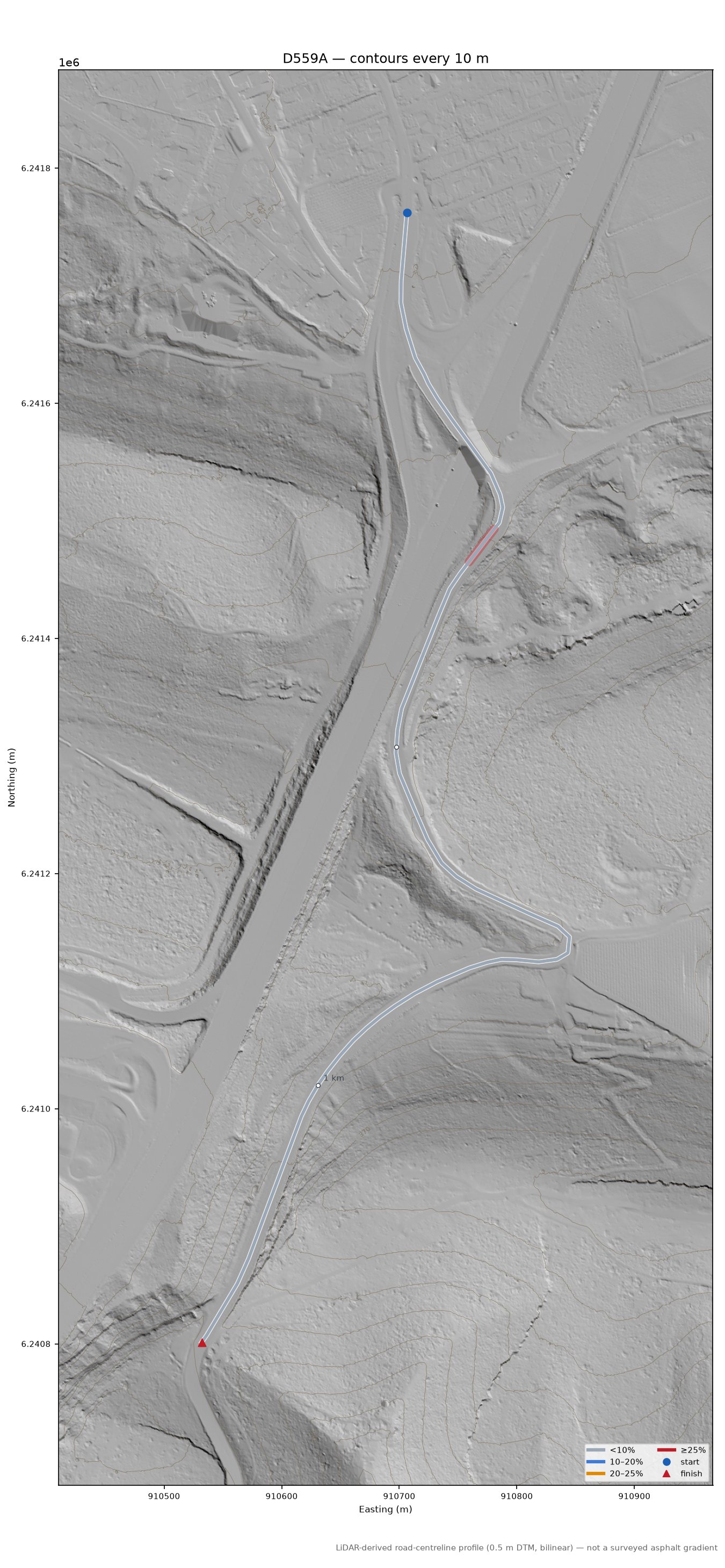 D559A LiDAR hillshade map with contours