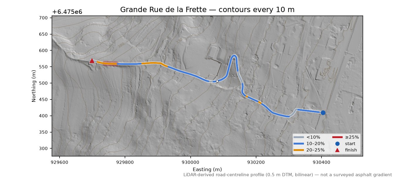 Grande Rue de la Frette LiDAR hillshade map with contours