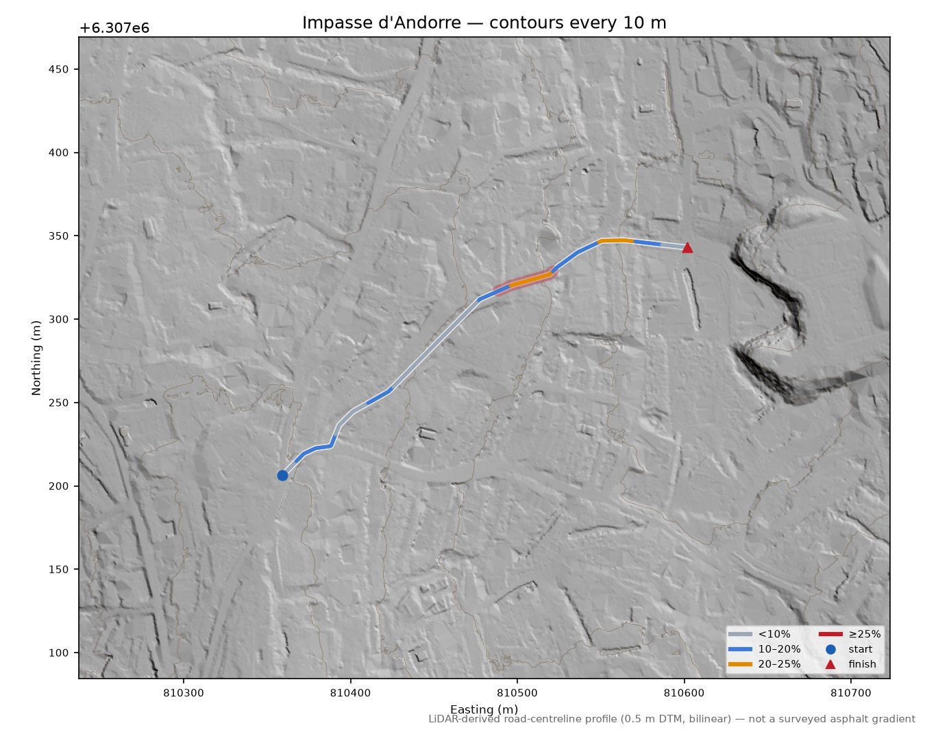 Impasse d'Andorre LiDAR hillshade map with contours