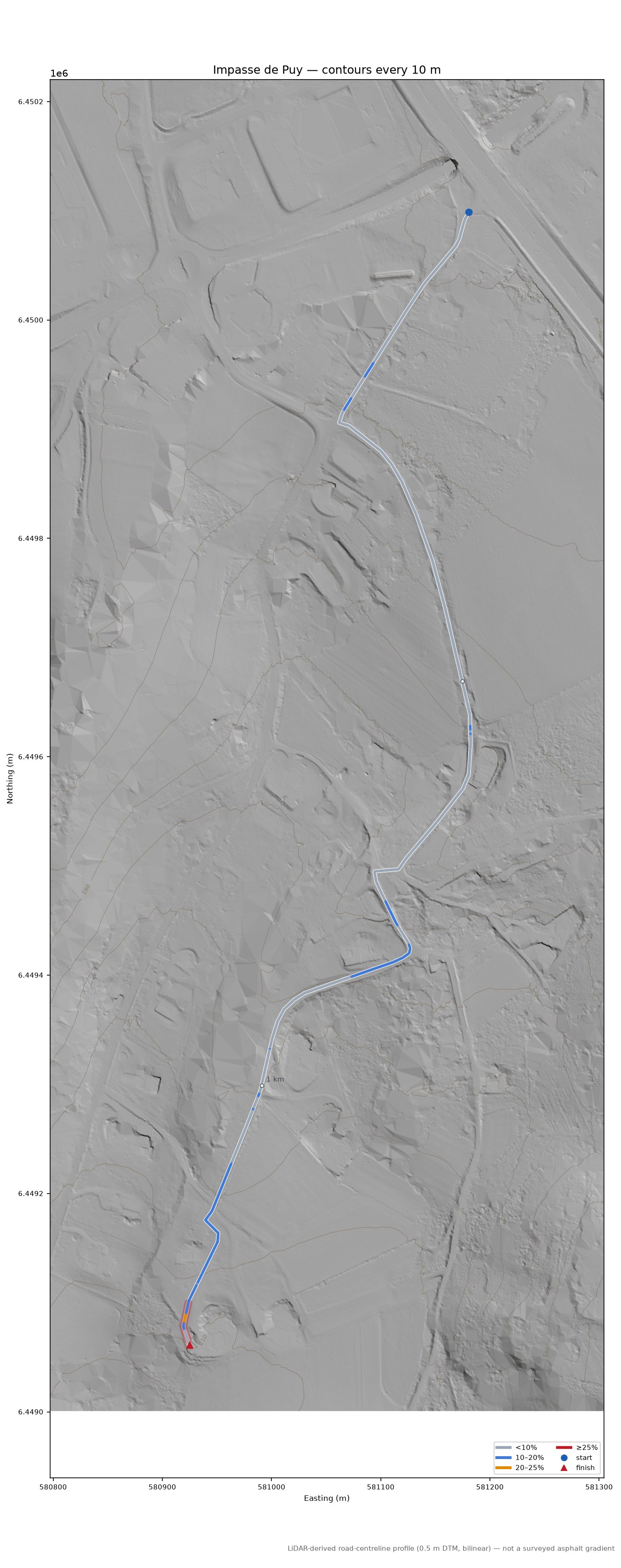 Impasse de Puy LiDAR hillshade map with contours